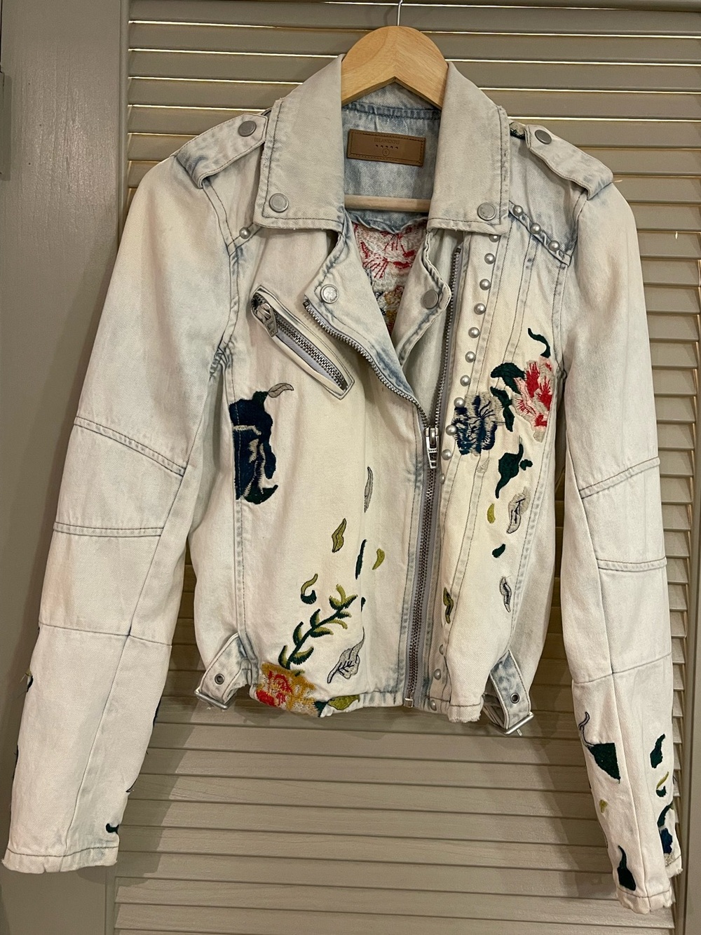 Blank NYC Cream Embroidered Moto Jacket